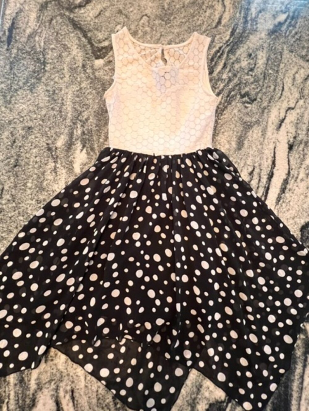 Disney Minnie Rocks the Dots Dress Girls XS Black White Polka Dot lace High-Low